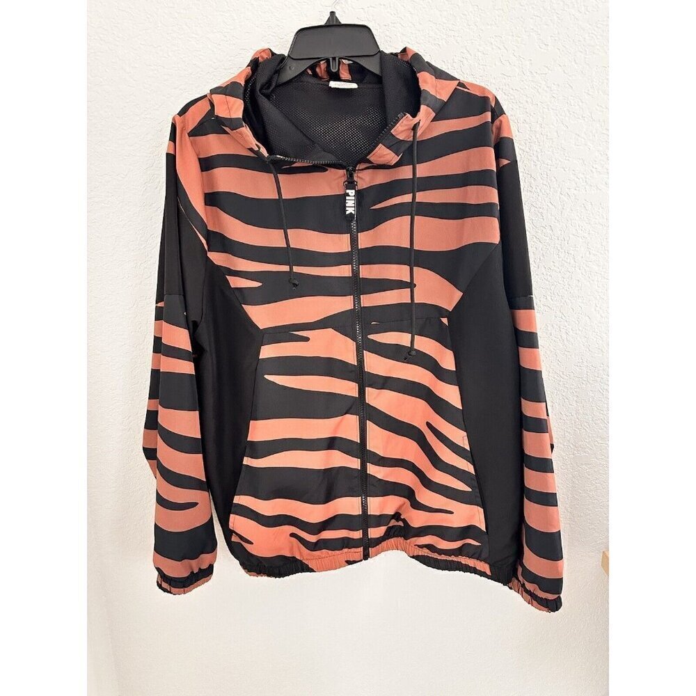 VICTORIA'S SECRET PINK Brandied‎ Peach Zebra Hoodie Full Zip Anorak Size M/L Y2K
